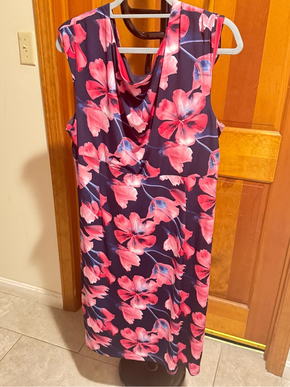 Connected Apparel Navy Sleeveless Dress with Pink Floral Print - Picture 5 of 5